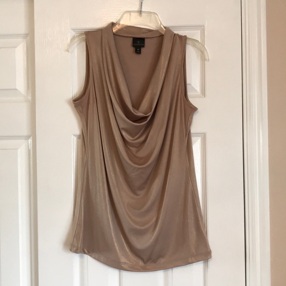 Gold No-Sleeve Slouch-Front Blouse